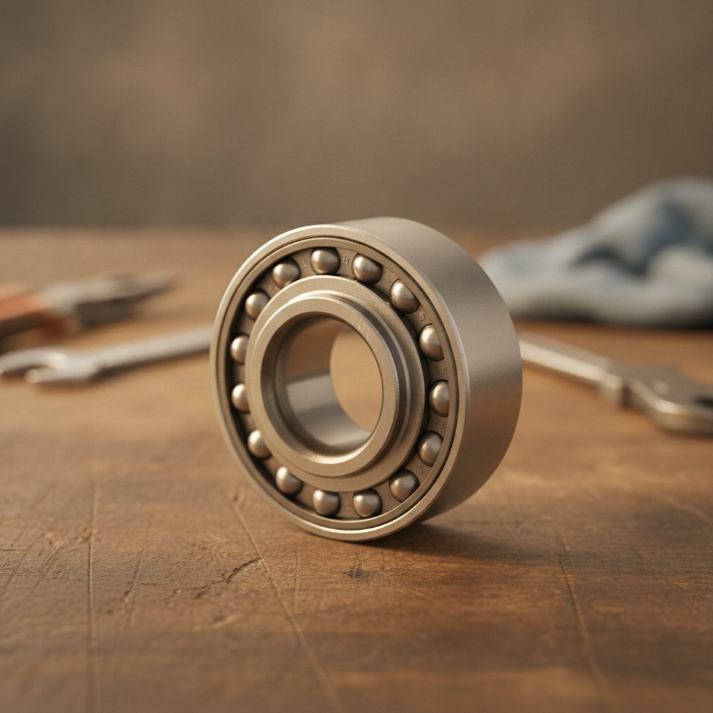 Automotive wheel bearing part on a workshop bench